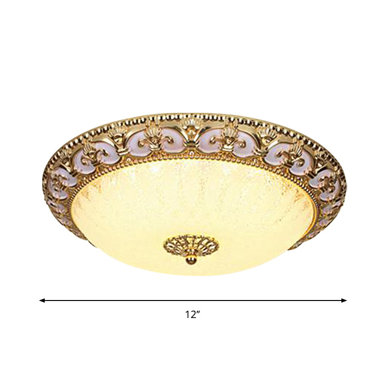 Gold Bowl Ceiling Light Fixture Retro Milky Glass 12"/16" W LED Bedroom Flush Mount Recessed Lighting Clearhalo 'Ceiling Lights' 'Close To Ceiling Lights' 'Close to ceiling' 'Flush mount' Lighting' 1272672