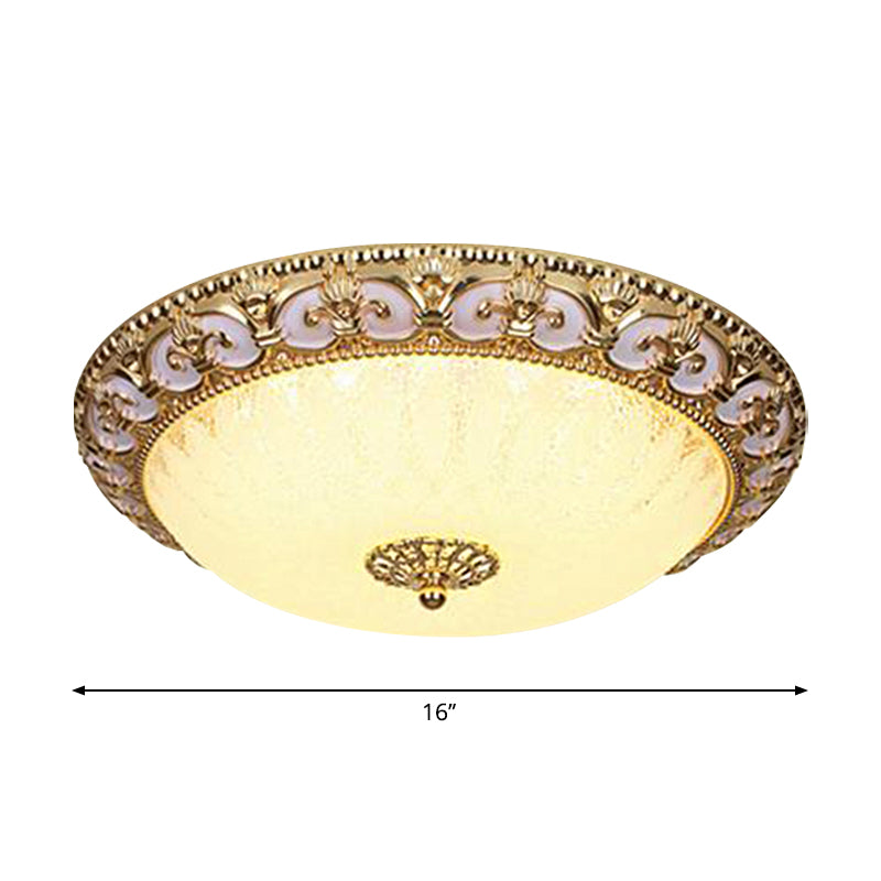 Gold Bowl Ceiling Light Fixture Retro Milky Glass 12"/16" W LED Bedroom Flush Mount Recessed Lighting Clearhalo 'Ceiling Lights' 'Close To Ceiling Lights' 'Close to ceiling' 'Flush mount' Lighting' 1272673