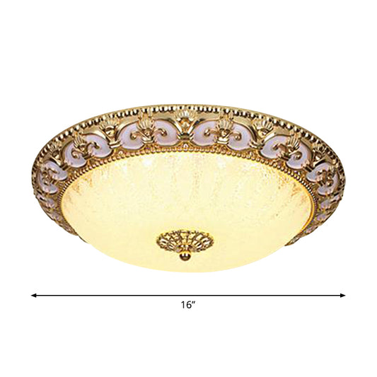 Gold Bowl Ceiling Light Fixture Retro Milky Glass 12"/16" W LED Bedroom Flush Mount Recessed Lighting Clearhalo 'Ceiling Lights' 'Close To Ceiling Lights' 'Close to ceiling' 'Flush mount' Lighting' 1272673