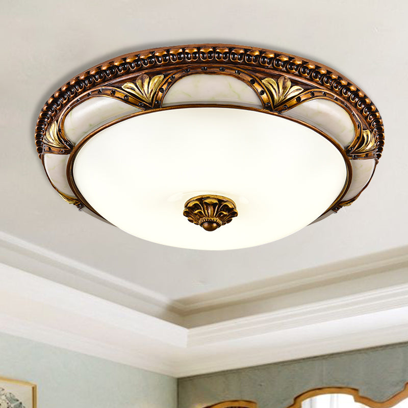 14"/16"/19.5" W LED Ceiling Lamp Traditional Floral Cream Glass Flush Mount Light Fixture in Brass Brass Clearhalo 'Ceiling Lights' 'Close To Ceiling Lights' 'Close to ceiling' 'Flush mount' Lighting' 1272682