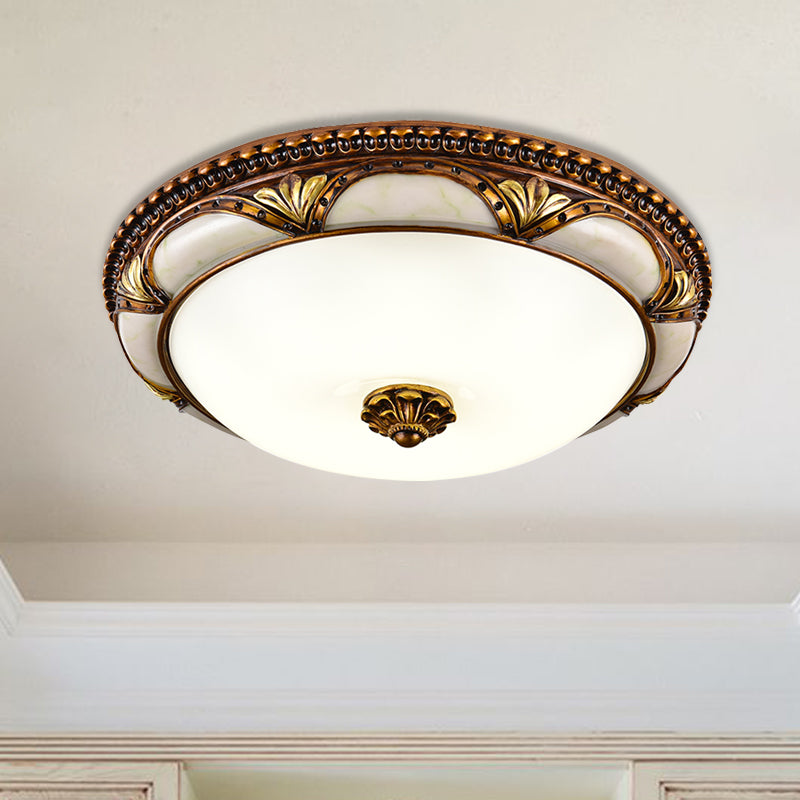 14"/16"/19.5" W LED Ceiling Lamp Traditional Floral Cream Glass Flush Mount Light Fixture in Brass Clearhalo 'Ceiling Lights' 'Close To Ceiling Lights' 'Close to ceiling' 'Flush mount' Lighting' 1272683