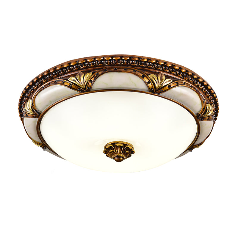 14"/16"/19.5" W LED Ceiling Lamp Traditional Floral Cream Glass Flush Mount Light Fixture in Brass Clearhalo 'Ceiling Lights' 'Close To Ceiling Lights' 'Close to ceiling' 'Flush mount' Lighting' 1272684