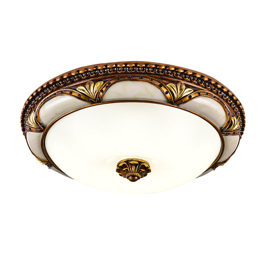 14"/16"/19.5" W LED Ceiling Lamp Traditional Floral Cream Glass Flush Mount Light Fixture in Brass Clearhalo 'Ceiling Lights' 'Close To Ceiling Lights' 'Close to ceiling' 'Flush mount' Lighting' 1272684
