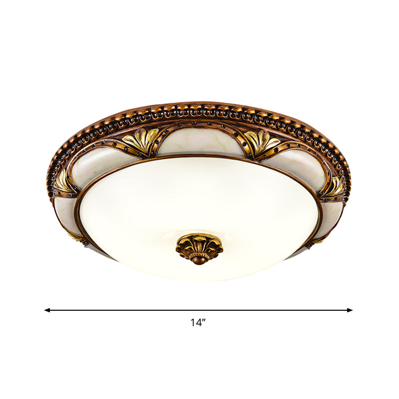 14"/16"/19.5" W LED Ceiling Lamp Traditional Floral Cream Glass Flush Mount Light Fixture in Brass Clearhalo 'Ceiling Lights' 'Close To Ceiling Lights' 'Close to ceiling' 'Flush mount' Lighting' 1272685