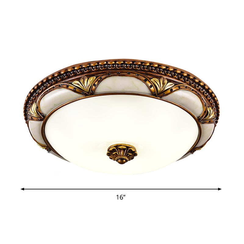 14"/16"/19.5" W LED Ceiling Lamp Traditional Floral Cream Glass Flush Mount Light Fixture in Brass Clearhalo 'Ceiling Lights' 'Close To Ceiling Lights' 'Close to ceiling' 'Flush mount' Lighting' 1272686