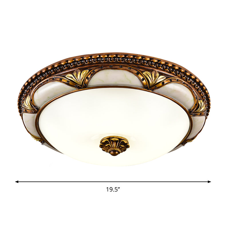 14"/16"/19.5" W LED Ceiling Lamp Traditional Floral Cream Glass Flush Mount Light Fixture in Brass Clearhalo 'Ceiling Lights' 'Close To Ceiling Lights' 'Close to ceiling' 'Flush mount' Lighting' 1272687