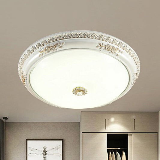 Bowl Corridor Ceiling Flush Light Vintage Frosted Glass 14"/16"/19.5" W LED White Flush Mount Lamp White Clearhalo 'Ceiling Lights' 'Close To Ceiling Lights' 'Close to ceiling' 'Flush mount' Lighting' 1272700