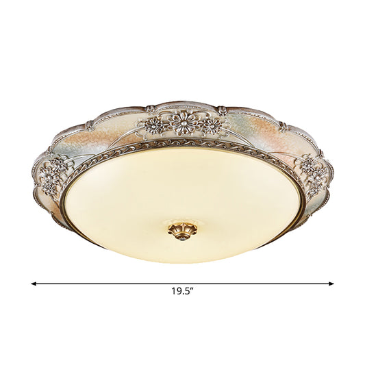 Silver Scalloped Flush Mount Traditional Frosted White Glass Foyer 14"/19.5" Wide LED Ceiling Light Clearhalo 'Ceiling Lights' 'Close To Ceiling Lights' 'Close to ceiling' 'Flush mount' Lighting' 1272722