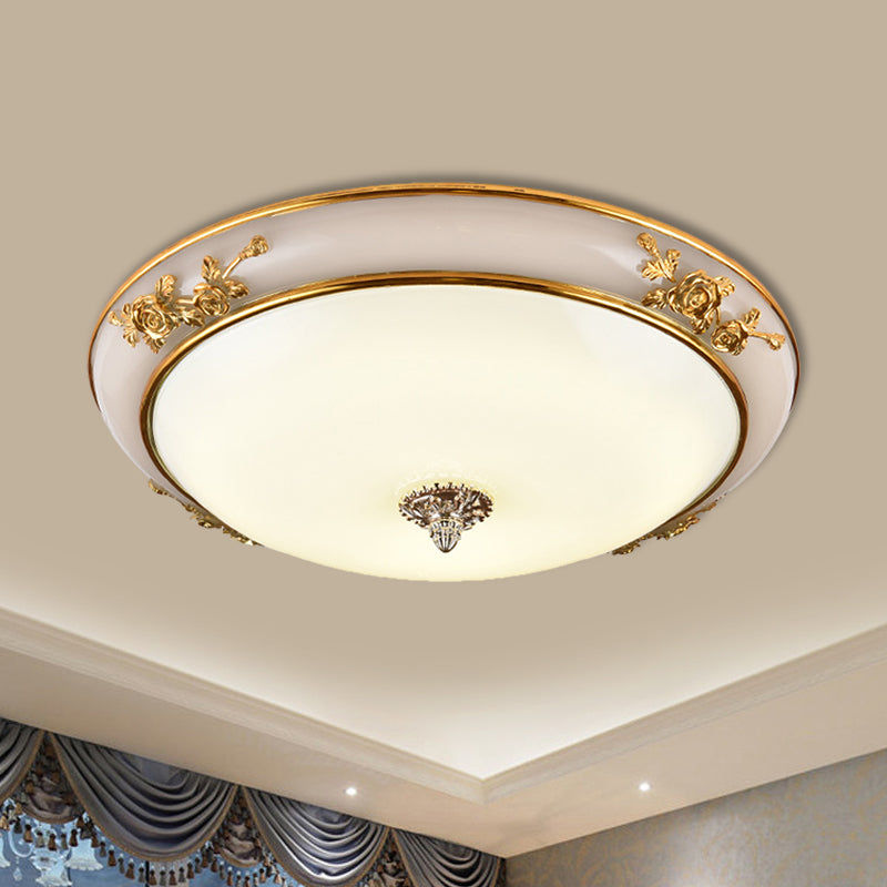 Bowl Shaped LED Flush Light Fixture Minimalist Brass Opaline Glass Ceiling Lamp, 14"/16"/19.5" Wide Brass Clearhalo 'Ceiling Lights' 'Close To Ceiling Lights' 'Close to ceiling' 'Flush mount' Lighting' 1272728