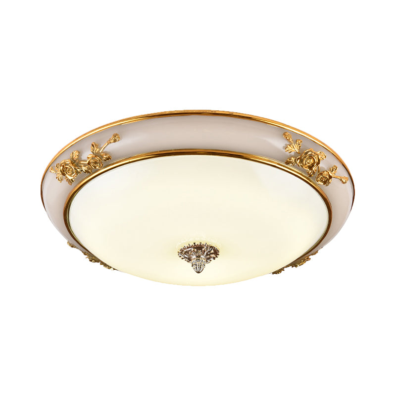 Bowl Shaped LED Flush Light Fixture Minimalist Brass Opaline Glass Ceiling Lamp, 14"/16"/19.5" Wide Clearhalo 'Ceiling Lights' 'Close To Ceiling Lights' 'Close to ceiling' 'Flush mount' Lighting' 1272730