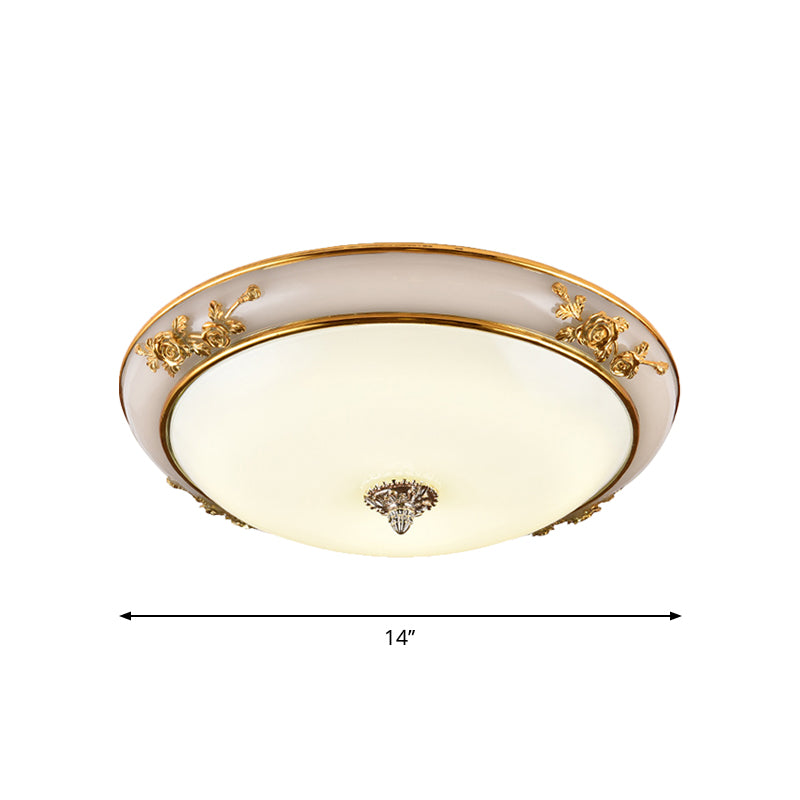 Bowl Shaped LED Flush Light Fixture Minimalist Brass Opaline Glass Ceiling Lamp, 14"/16"/19.5" Wide Clearhalo 'Ceiling Lights' 'Close To Ceiling Lights' 'Close to ceiling' 'Flush mount' Lighting' 1272731