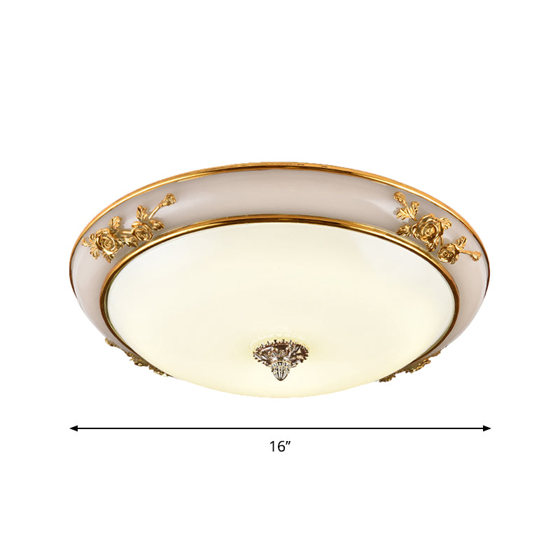 Bowl Shaped LED Flush Light Fixture Minimalist Brass Opaline Glass Ceiling Lamp, 14"/16"/19.5" Wide Clearhalo 'Ceiling Lights' 'Close To Ceiling Lights' 'Close to ceiling' 'Flush mount' Lighting' 1272732