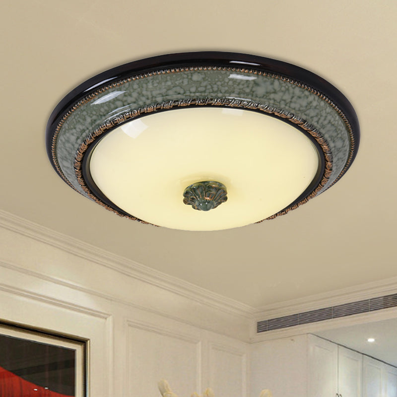 Opal Frosted Glass Bowl Ceiling Light Classical Bedroom LED Flush Mount Fixture with Faux Marble Trim, 14"/16"/19.5" W Pewter Clearhalo 'Ceiling Lights' 'Close To Ceiling Lights' 'Close to ceiling' 'Flush mount' Lighting' 1272740