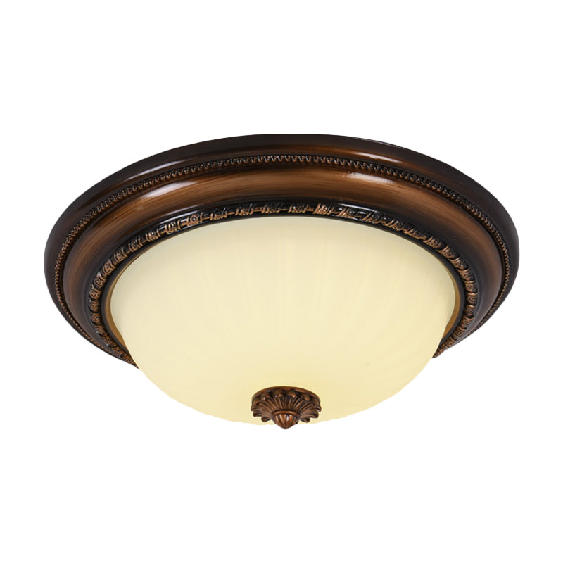 Classic Inverted Cloche Flush Mount Milky Glass 14"/16"/19.5" W LED Close to Ceiling Light Fixture in Brown Clearhalo 'Ceiling Lights' 'Close To Ceiling Lights' 'Close to ceiling' 'Flush mount' Lighting' 1272748