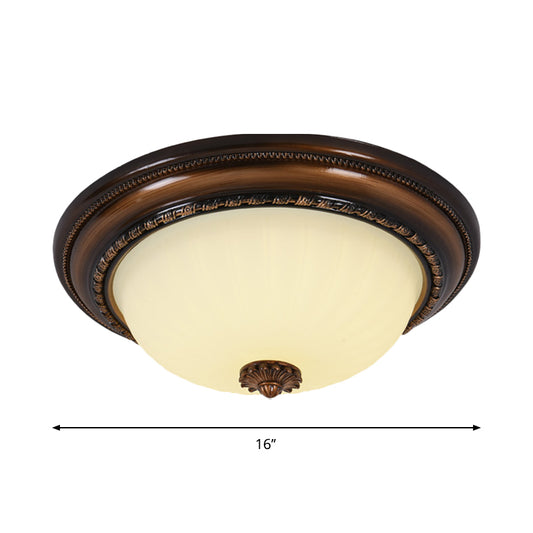 Classic Inverted Cloche Flush Mount Milky Glass 14"/16"/19.5" W LED Close to Ceiling Light Fixture in Brown Clearhalo 'Ceiling Lights' 'Close To Ceiling Lights' 'Close to ceiling' 'Flush mount' Lighting' 1272750