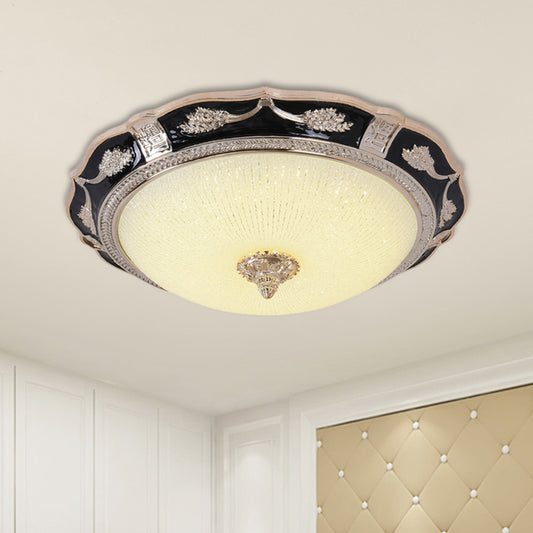 14"/16"/19.5" Width LED Flush Light Retro Bowl Cream Glass Close to Ceiling Lamp in Black for Hotel Black Clearhalo 'Ceiling Lights' 'Close To Ceiling Lights' 'Close to ceiling' 'Flush mount' Lighting' 1272774