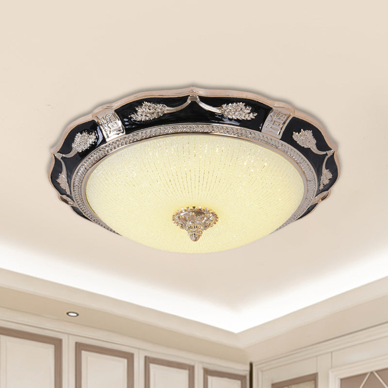 14"/16"/19.5" Width LED Flush Light Retro Bowl Cream Glass Close to Ceiling Lamp in Black for Hotel Clearhalo 'Ceiling Lights' 'Close To Ceiling Lights' 'Close to ceiling' 'Flush mount' Lighting' 1272775