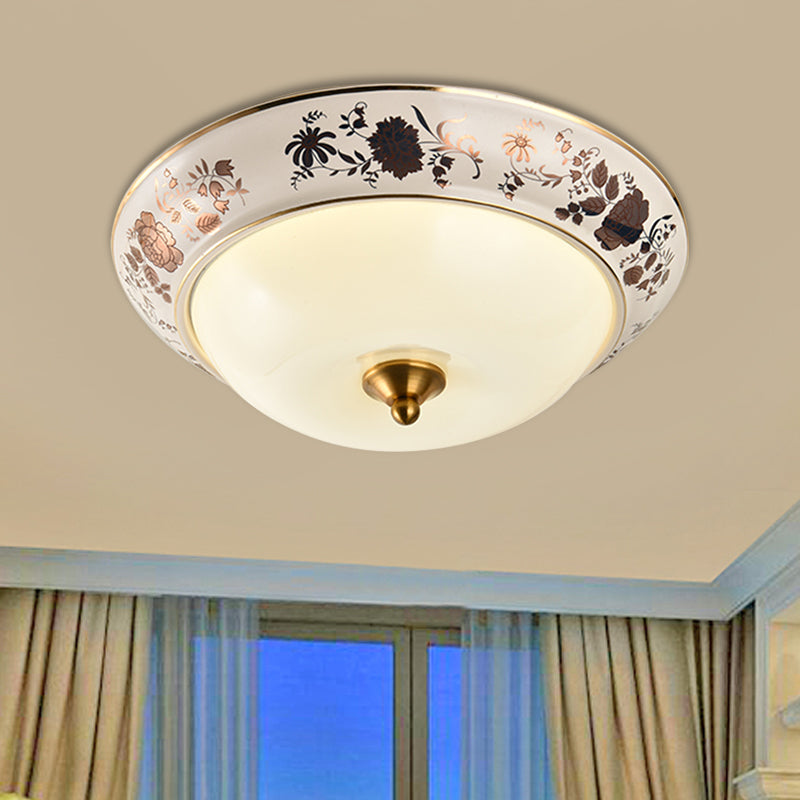 Hemisphere Hall LED Ceiling Fixture Retro Frosted Glass White Flush Mounted Light, 12"/14"/18" Width White Clearhalo 'Ceiling Lights' 'Close To Ceiling Lights' 'Close to ceiling' 'Flush mount' Lighting' 1272792