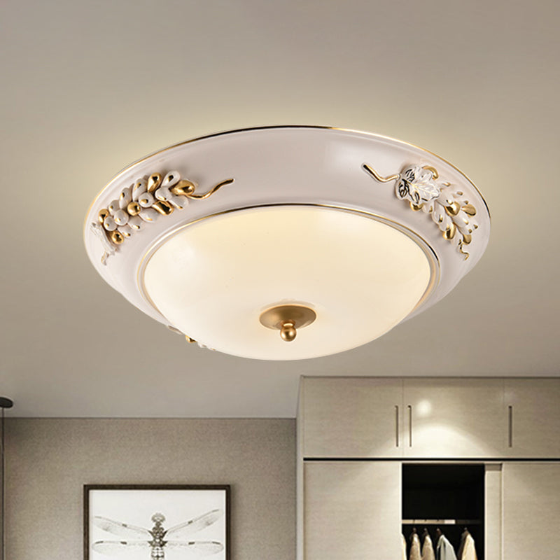 White LED Flush Ceiling Light Fixture Classic Opal Glass Bowl Flushmount with Embossed Spikelet Decor, 12"/14"/18" W White Clearhalo 'Ceiling Lights' 'Close To Ceiling Lights' 'Close to ceiling' 'Flush mount' Lighting' 1272798