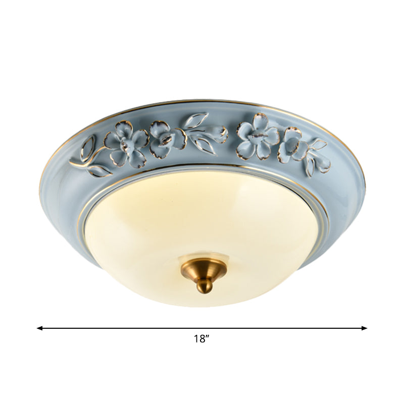 12"/14"/18" W Blue LED Flushmount Countryside Ceramic Flower Ceiling Light Fixture with Bowl Lampshade Clearhalo 'Ceiling Lights' 'Close To Ceiling Lights' 'Close to ceiling' 'Flush mount' Lighting' 1272815