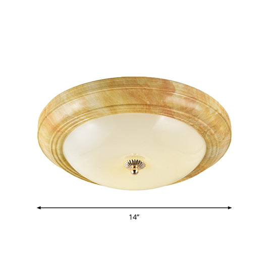 Minimalist Bowl Flush Ceiling Light White Glass 14"/16"/19.5" Wide LED Flushmount in Yellow for Foyer Clearhalo 'Ceiling Lights' 'Close To Ceiling Lights' 'Close to ceiling' 'Flush mount' Lighting' 1272825