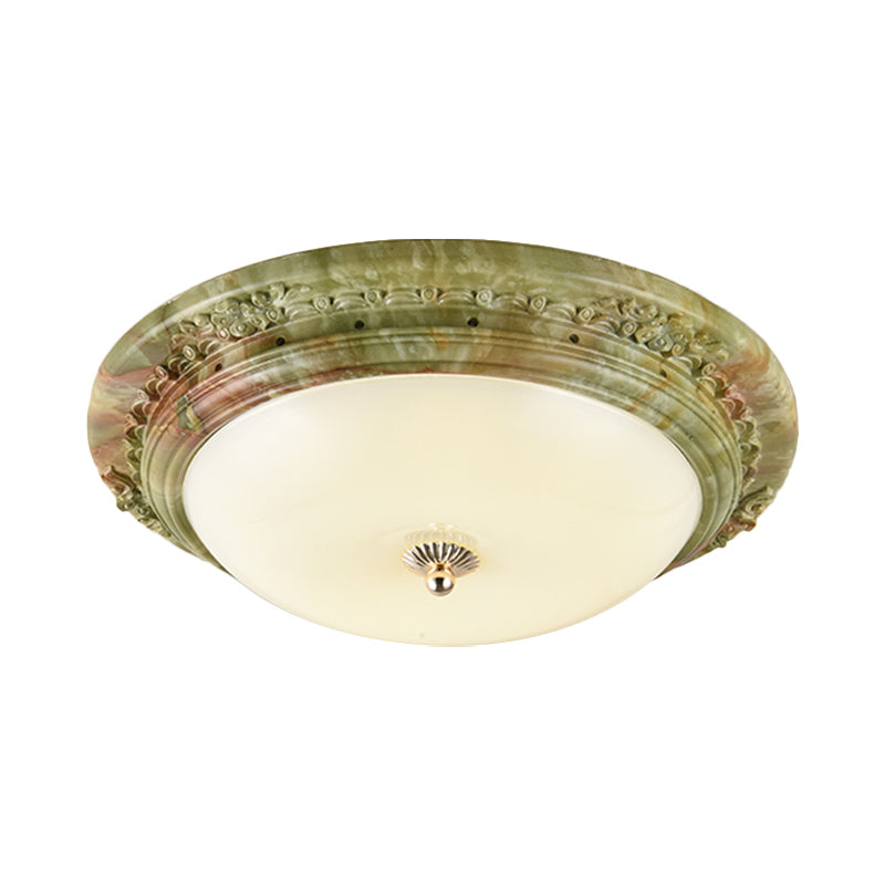 Green Dome Ceiling Mount Light Country Milk Glass Bedroom LED Flush Mount Recessed Lighting, 14"/16"/19.5" Width Clearhalo 'Ceiling Lights' 'Close To Ceiling Lights' 'Close to ceiling' 'Flush mount' Lighting' 1272830