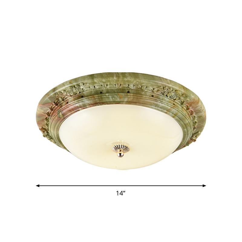 Green Dome Ceiling Mount Light Country Milk Glass Bedroom LED Flush Mount Recessed Lighting, 14"/16"/19.5" Width Clearhalo 'Ceiling Lights' 'Close To Ceiling Lights' 'Close to ceiling' 'Flush mount' Lighting' 1272831