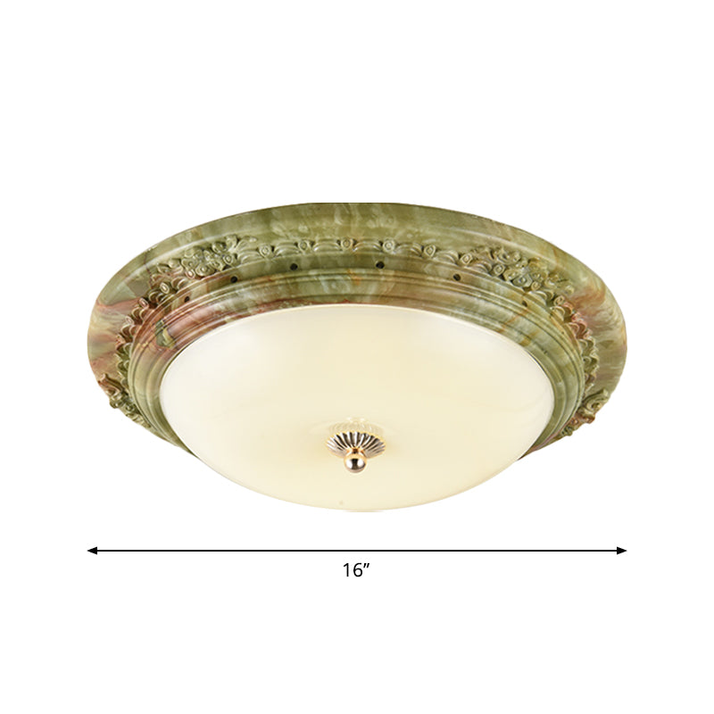 Green Dome Ceiling Mount Light Country Milk Glass Bedroom LED Flush Mount Recessed Lighting, 14"/16"/19.5" Width Clearhalo 'Ceiling Lights' 'Close To Ceiling Lights' 'Close to ceiling' 'Flush mount' Lighting' 1272832