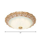 Gold Scalloped Bowl Flush Light Traditional Frosted Glass Hotel LED Ceiling Mounted Lamp, 14"/16"/19.5" Wide Clearhalo 'Ceiling Lights' 'Close To Ceiling Lights' 'Close to ceiling' 'Flush mount' Lighting' 1272844