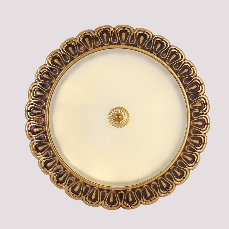 Hemispherical Milk Glass Ceiling Lighting Vintage 16"/19.5" Wide 3-Light Bedroom Flush Mounted Light in Brass Clearhalo 'Ceiling Lights' 'Close To Ceiling Lights' 'Close to ceiling' 'Flush mount' Lighting' 1272860