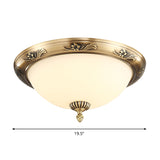 Classical Hemisphere Flush Ceiling Light 2-Bulb Milky Glass Flushmount in Brass for Office, 13"/15"/19.5" Dia Clearhalo 'Ceiling Lights' 'Close To Ceiling Lights' 'Close to ceiling' 'Flush mount' Lighting' 1272873