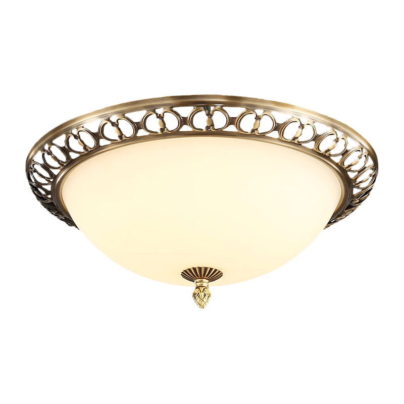 Brass Finish 2-Head Ceiling Mount Light Antique Style Frosted Glass Dome Flush Mount, 13"/15"/19.5" Wide Clearhalo 'Ceiling Lights' 'Close To Ceiling Lights' 'Close to ceiling' 'Flush mount' Lighting' 1272876