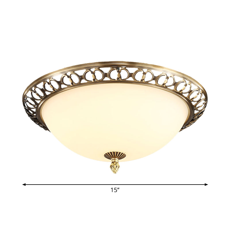 Brass Finish 2-Head Ceiling Mount Light Antique Style Frosted Glass Dome Flush Mount, 13"/15"/19.5" Wide Clearhalo 'Ceiling Lights' 'Close To Ceiling Lights' 'Close to ceiling' 'Flush mount' Lighting' 1272878