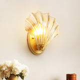 Single Scalloped Shell Wall Lamp Country Style Black/Gold Ribbed Glass Sconce Lighting Fixture Clearhalo 'Wall Lamps & Sconces' 'Wall Lights' Lighting' 1272886