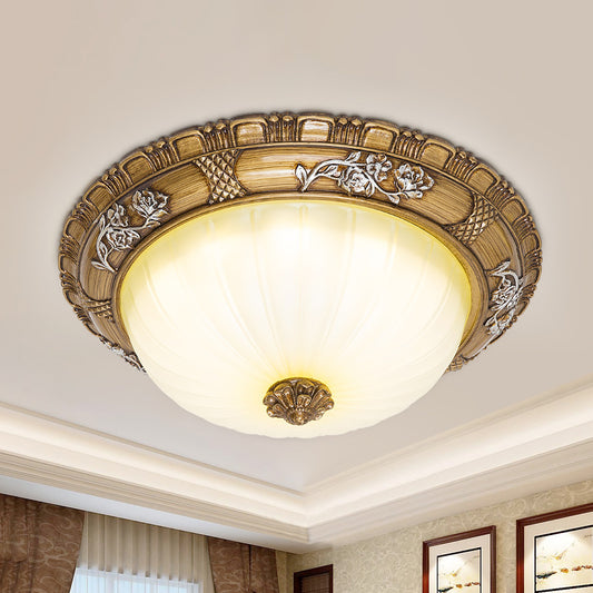 LED Ceiling Mounted Light with Bowl Shade Tan Glass Traditional Bedroom Flush Lamp in Brown, 14"/16"/19.5" Width Brown Clearhalo 'Ceiling Lights' 'Close To Ceiling Lights' 'Close to ceiling' 'Flush mount' Lighting' 1273007