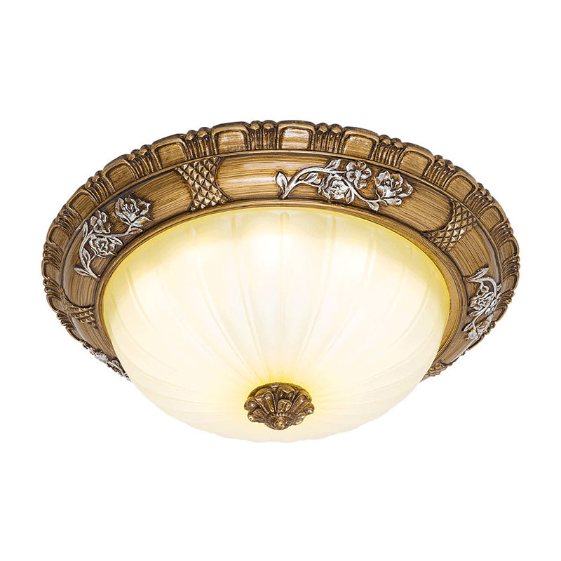 LED Ceiling Mounted Light with Bowl Shade Tan Glass Traditional Bedroom Flush Lamp in Brown, 14"/16"/19.5" Width Clearhalo 'Ceiling Lights' 'Close To Ceiling Lights' 'Close to ceiling' 'Flush mount' Lighting' 1273009