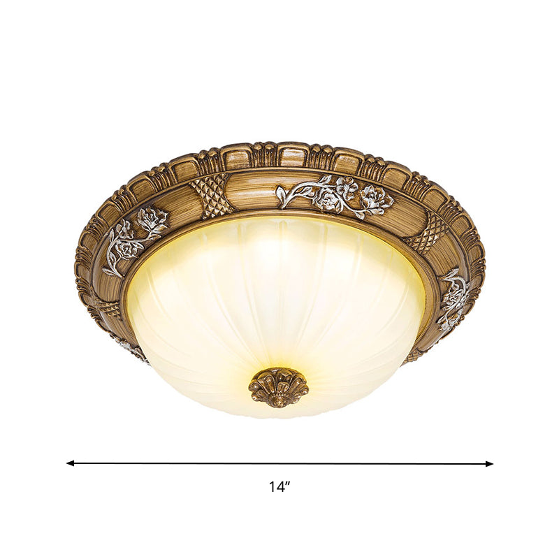 LED Ceiling Mounted Light with Bowl Shade Tan Glass Traditional Bedroom Flush Lamp in Brown, 14"/16"/19.5" Width Clearhalo 'Ceiling Lights' 'Close To Ceiling Lights' 'Close to ceiling' 'Flush mount' Lighting' 1273010