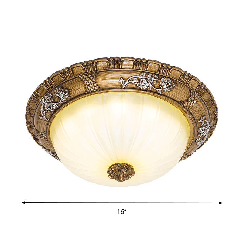 LED Ceiling Mounted Light with Bowl Shade Tan Glass Traditional Bedroom Flush Lamp in Brown, 14"/16"/19.5" Width Clearhalo 'Ceiling Lights' 'Close To Ceiling Lights' 'Close to ceiling' 'Flush mount' Lighting' 1273011