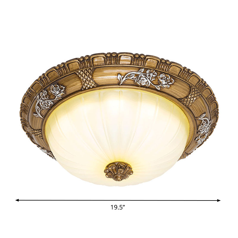 LED Ceiling Mounted Light with Bowl Shade Tan Glass Traditional Bedroom Flush Lamp in Brown, 14"/16"/19.5" Width Clearhalo 'Ceiling Lights' 'Close To Ceiling Lights' 'Close to ceiling' 'Flush mount' Lighting' 1273012