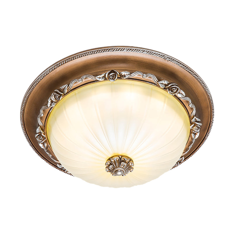 Ribbed Glass Brown Flush Ceiling Light Domed Shade 14"/16"/19.5" Wide LED Farmhouse Flushmount Lamp Clearhalo 'Ceiling Lights' 'Close To Ceiling Lights' 'Close to ceiling' 'Flush mount' Lighting' 1273023