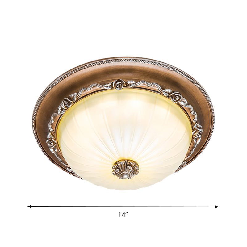 Ribbed Glass Brown Flush Ceiling Light Domed Shade 14"/16"/19.5" Wide LED Farmhouse Flushmount Lamp Clearhalo 'Ceiling Lights' 'Close To Ceiling Lights' 'Close to ceiling' 'Flush mount' Lighting' 1273024