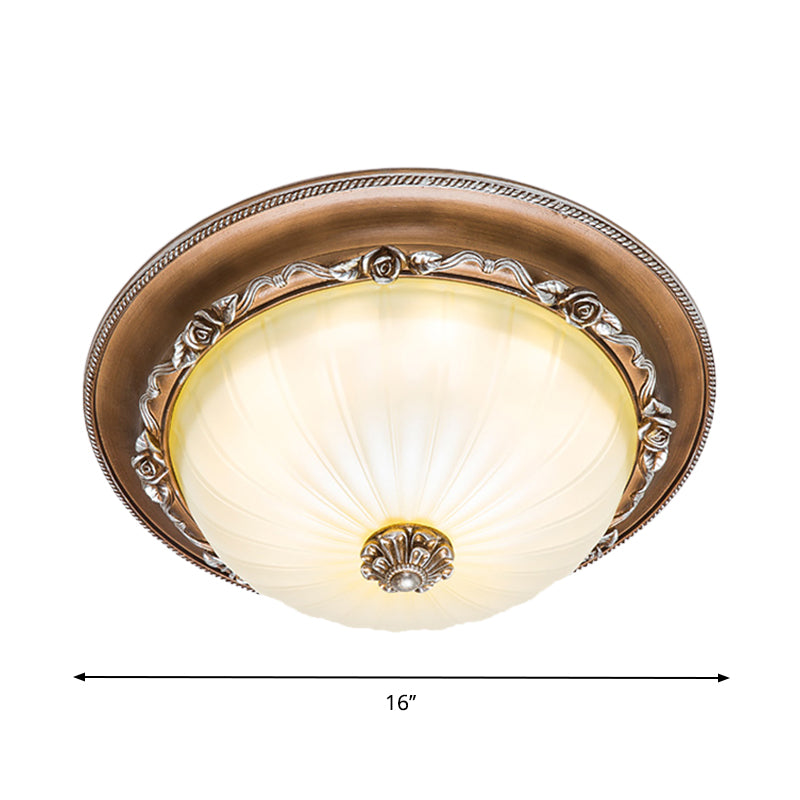 Ribbed Glass Brown Flush Ceiling Light Domed Shade 14"/16"/19.5" Wide LED Farmhouse Flushmount Lamp Clearhalo 'Ceiling Lights' 'Close To Ceiling Lights' 'Close to ceiling' 'Flush mount' Lighting' 1273025