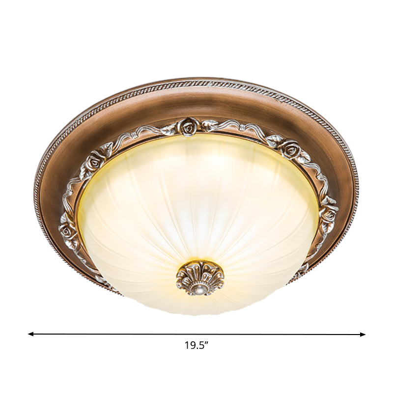 Ribbed Glass Brown Flush Ceiling Light Domed Shade 14"/16"/19.5" Wide LED Farmhouse Flushmount Lamp Clearhalo 'Ceiling Lights' 'Close To Ceiling Lights' 'Close to ceiling' 'Flush mount' Lighting' 1273026