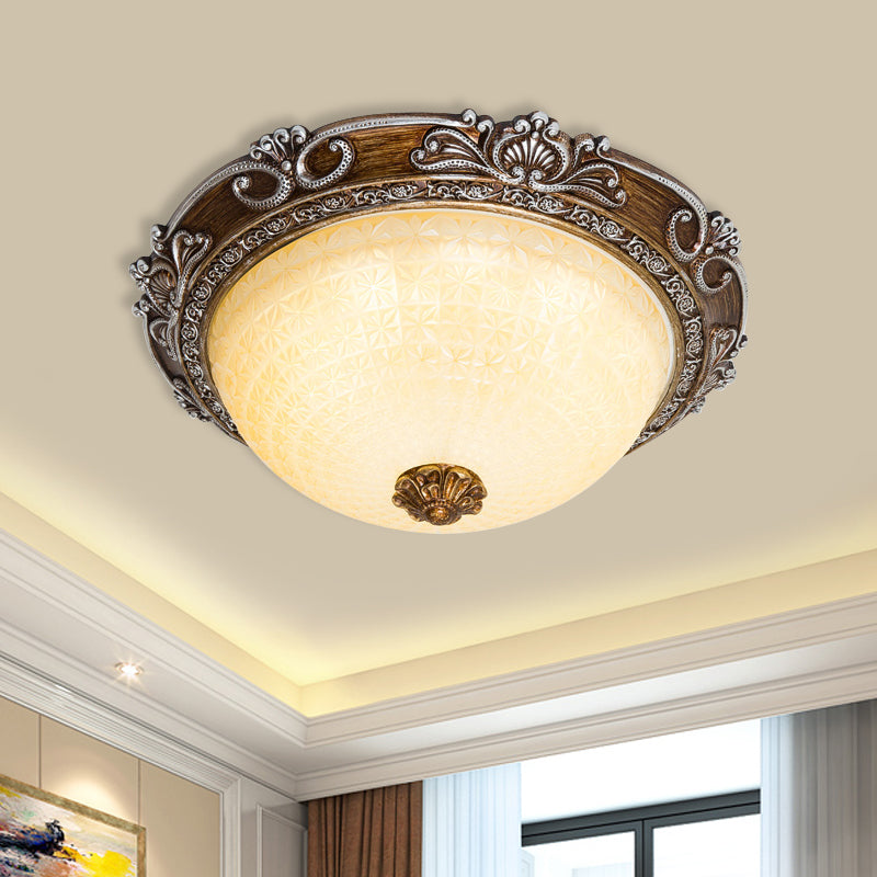 Countryside Bowl Flush Light Fixture Tan Glass LED Flush Mount Lamp in Brown for Bedroom, 14"/16"/19.5" W Brown Clearhalo 'Ceiling Lights' 'Close To Ceiling Lights' 'Close to ceiling' 'Flush mount' Lighting' 1273028