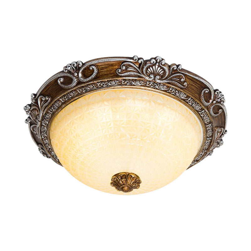 Countryside Bowl Flush Light Fixture Tan Glass LED Flush Mount Lamp in Brown for Bedroom, 14"/16"/19.5" W Clearhalo 'Ceiling Lights' 'Close To Ceiling Lights' 'Close to ceiling' 'Flush mount' Lighting' 1273029