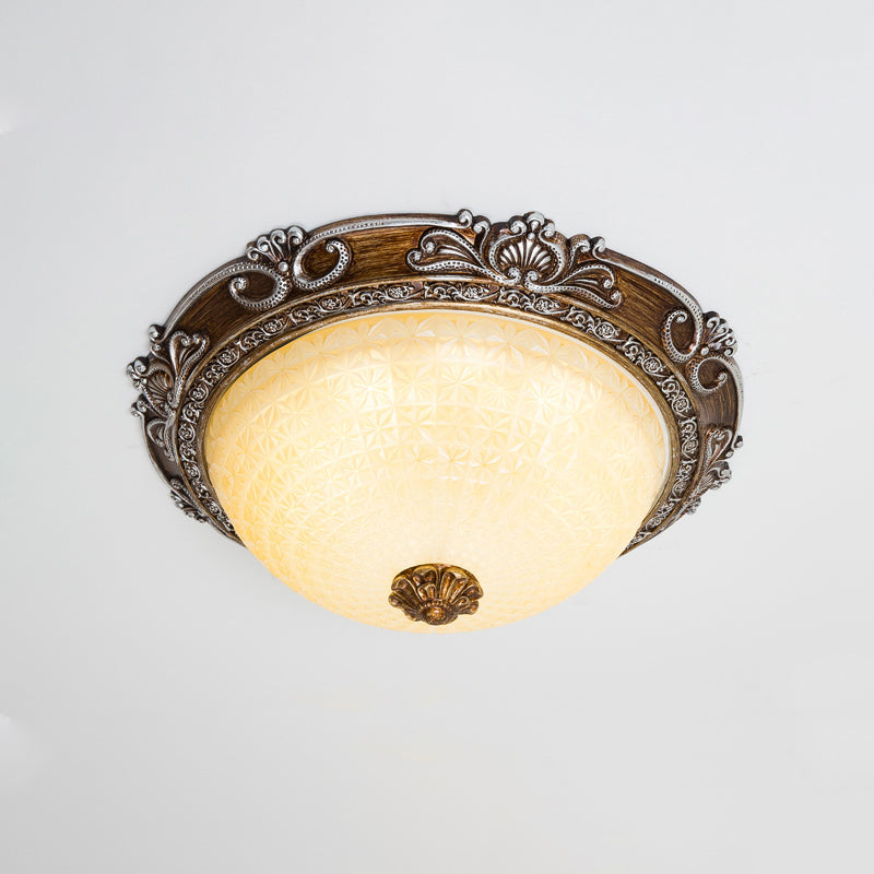 Countryside Bowl Flush Light Fixture Tan Glass LED Flush Mount Lamp in Brown for Bedroom, 14"/16"/19.5" W Clearhalo 'Ceiling Lights' 'Close To Ceiling Lights' 'Close to ceiling' 'Flush mount' Lighting' 1273030