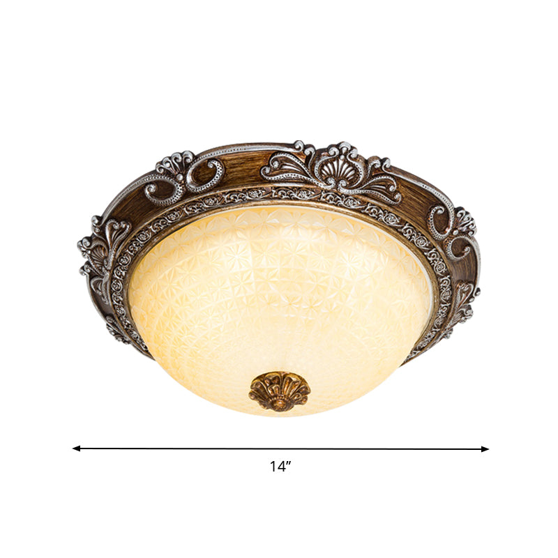 Countryside Bowl Flush Light Fixture Tan Glass LED Flush Mount Lamp in Brown for Bedroom, 14"/16"/19.5" W Clearhalo 'Ceiling Lights' 'Close To Ceiling Lights' 'Close to ceiling' 'Flush mount' Lighting' 1273031