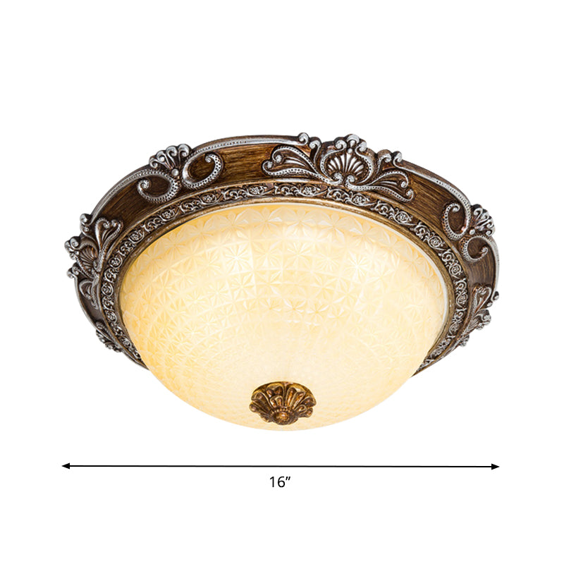 Countryside Bowl Flush Light Fixture Tan Glass LED Flush Mount Lamp in Brown for Bedroom, 14"/16"/19.5" W Clearhalo 'Ceiling Lights' 'Close To Ceiling Lights' 'Close to ceiling' 'Flush mount' Lighting' 1273032