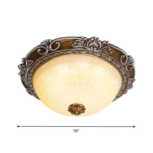 Countryside Bowl Flush Light Fixture Tan Glass LED Flush Mount Lamp in Brown for Bedroom, 14"/16"/19.5" W Clearhalo 'Ceiling Lights' 'Close To Ceiling Lights' 'Close to ceiling' 'Flush mount' Lighting' 1273032