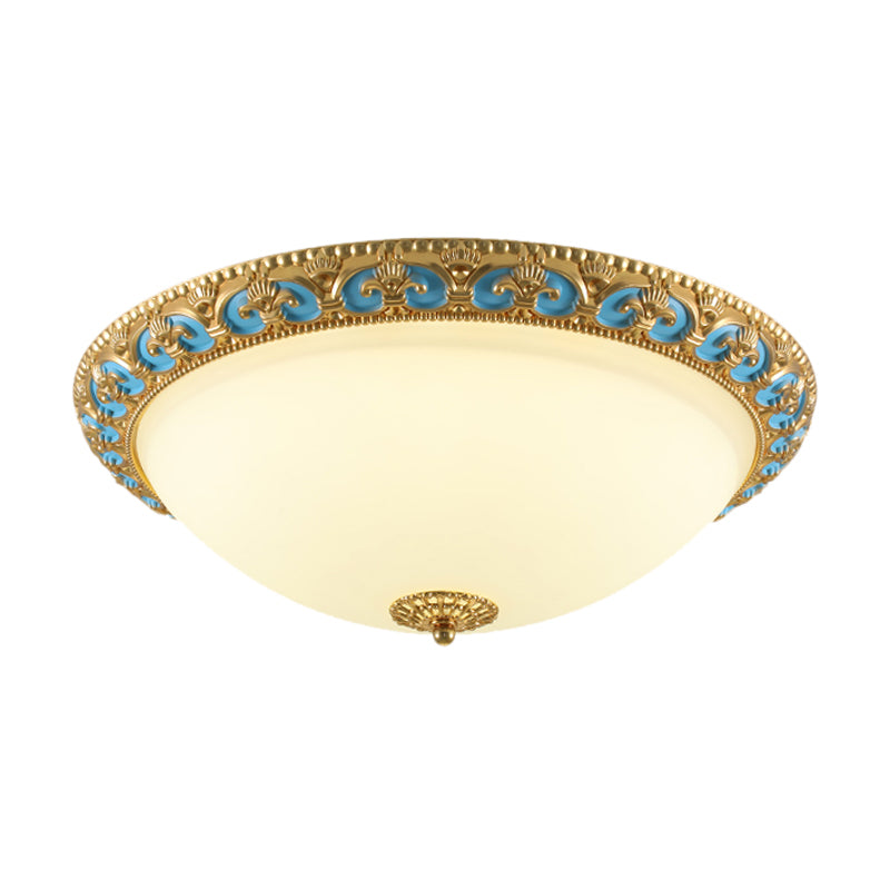 12.5"/15"/19" W LED Flush Mounted Light Traditional Domed Shade Cream Glass Flush Lamp Fixture in Gold Clearhalo 'Ceiling Lights' 'Close To Ceiling Lights' 'Close to ceiling' 'Flush mount' Lighting' 1273037